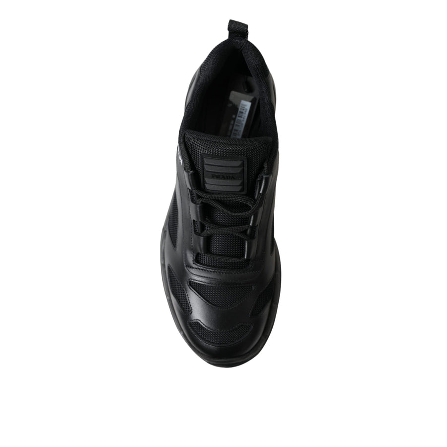 Prada Sleek Low Top Leather Sneakers in Timeless Black