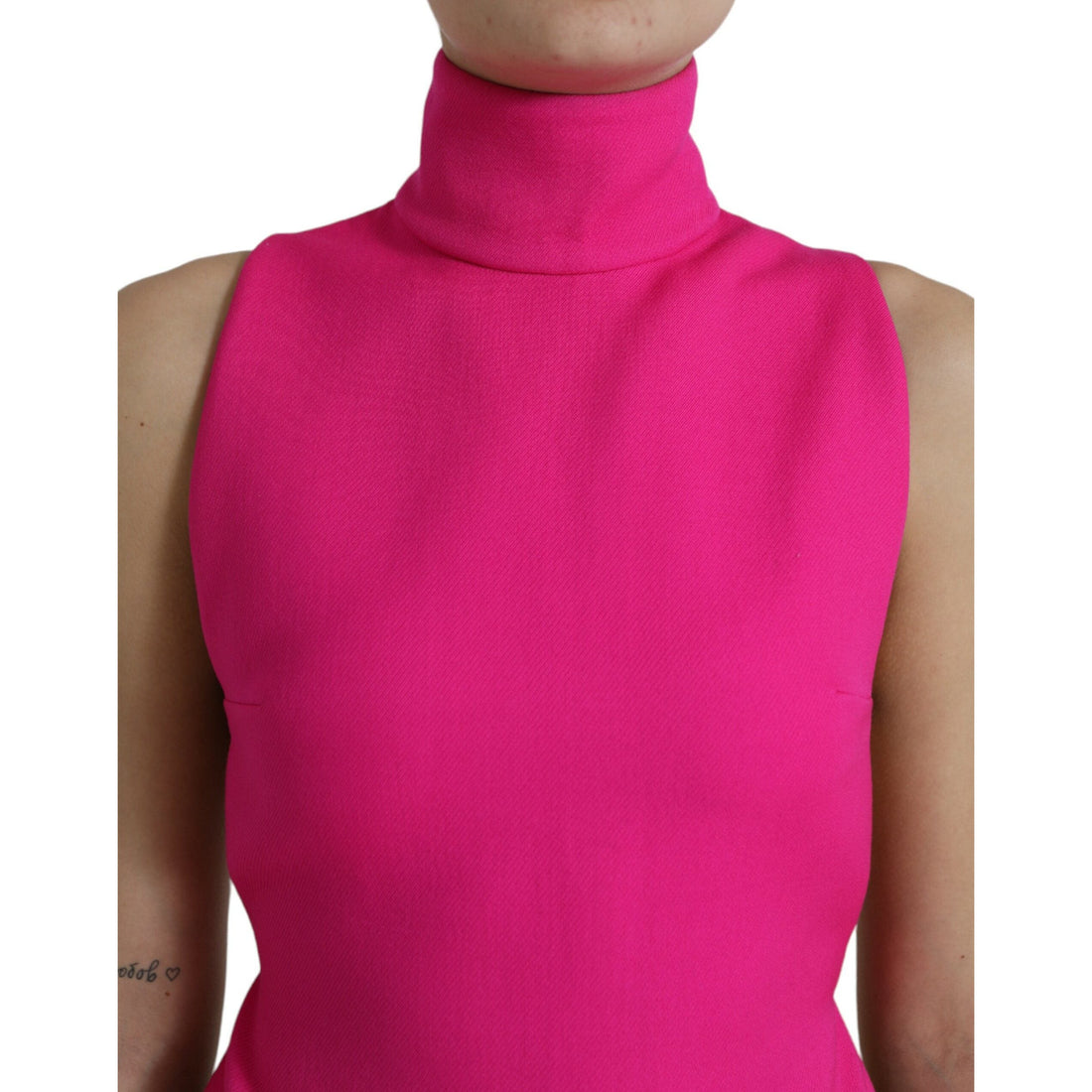 Dolce & Gabbana Pink Wool Knit Turtle Neck Backless Tank Top