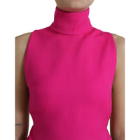 Dolce & Gabbana Pink Wool Knit Turtle Neck Backless Tank Top