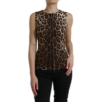 Dolce & Gabbana Brown Leopard Cotton Sleeveless Tank Top