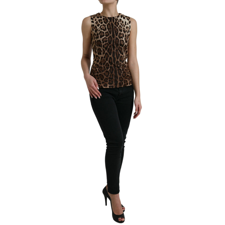 Dolce & Gabbana Brown Leopard Cotton Sleeveless Tank Top