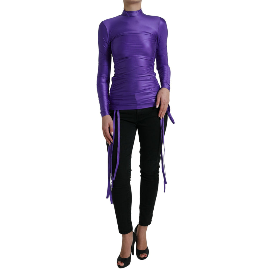 Dolce & Gabbana Purple Nylon Stretch Slim Long Sleeves Top