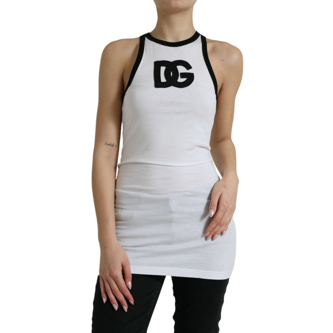 Dolce & Gabbana White DG Patch Sleeveless Cotton Tank Top