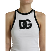 Dolce & Gabbana White DG Patch Sleeveless Cotton Tank Top