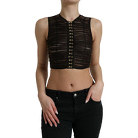 Dolce & Gabbana Brown Embellished Nylon Stretch Cropped Top