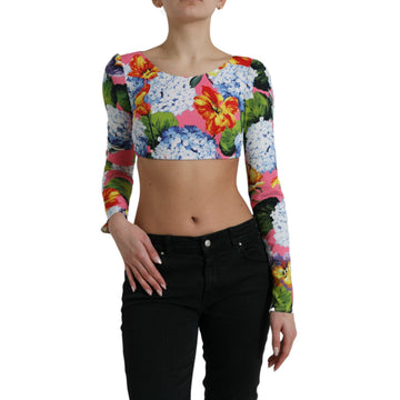 Dolce & Gabbana Multicolor Floral Print Long Sleeves Crop Top