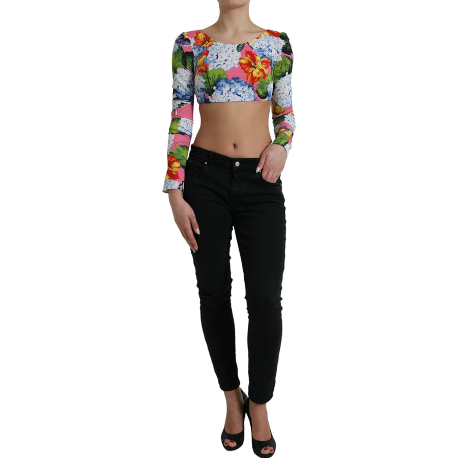 Dolce & Gabbana Multicolor Floral Print Long Sleeves Crop Top