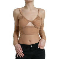 Dolce & Gabbana Brown Nylon Stretch Open Shoulder Cropped Top