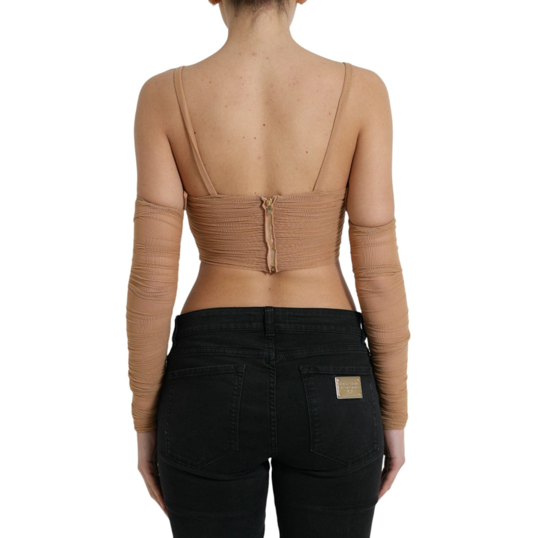 Dolce & Gabbana Brown Nylon Stretch Open Shoulder Cropped Top