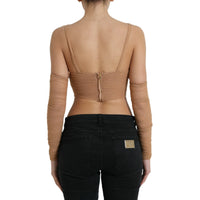 Dolce & Gabbana Brown Nylon Stretch Open Shoulder Cropped Top