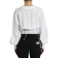 Dolce & Gabbana White Cotton Corset Cropped Long Sleeves Top