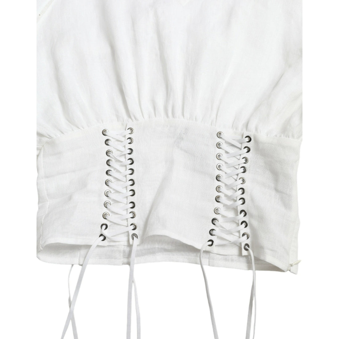 Dolce & Gabbana White Cotton Corset Cropped Long Sleeves Top