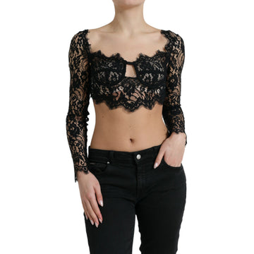 Dolce & Gabbana Black Nylon Floral Lace Bustier Cropped Top