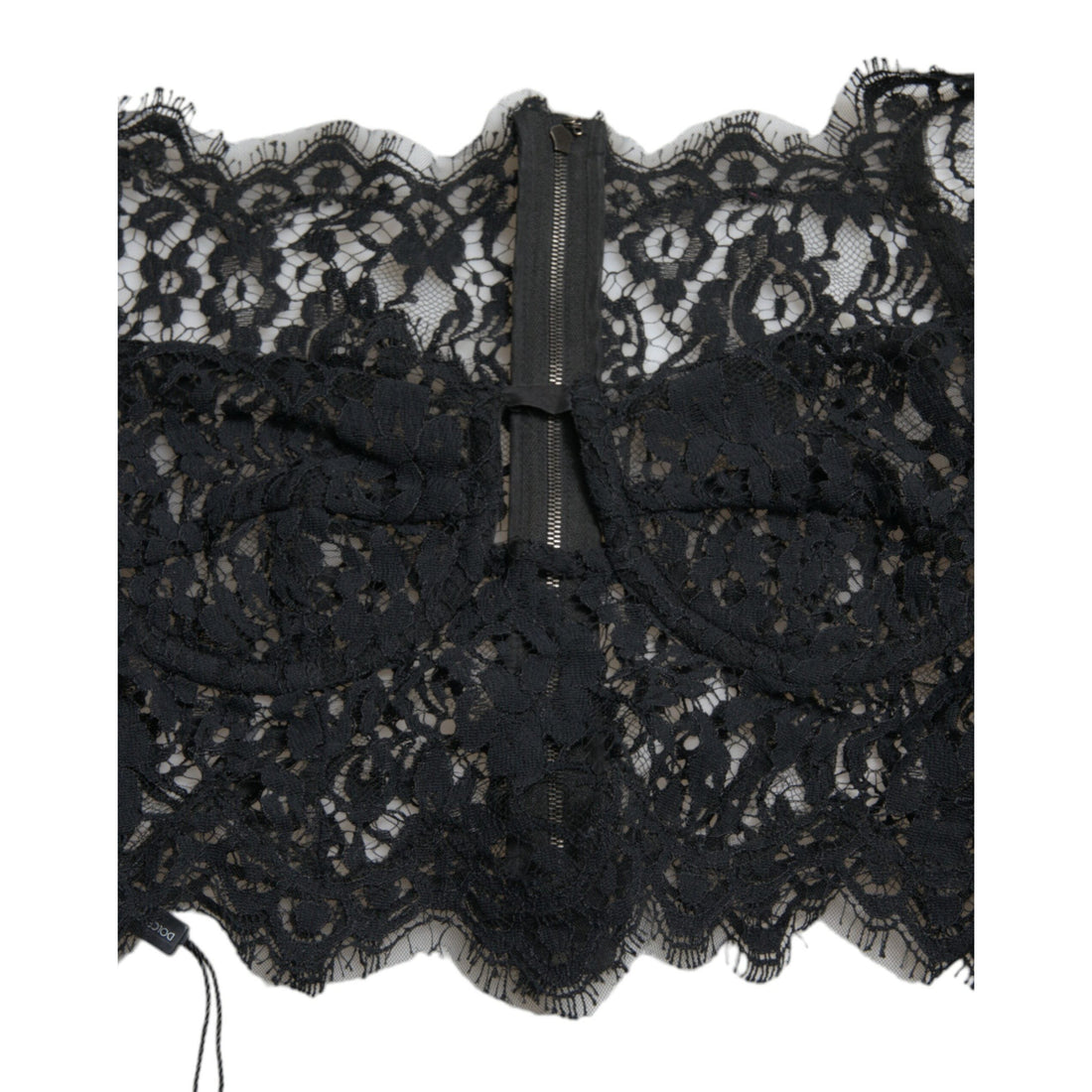 Dolce & Gabbana Black Nylon Floral Lace Bustier Cropped Top