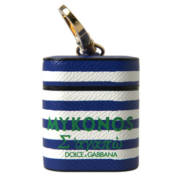 Dolce & Gabbana Chic Blue Striped Leather Airpods Case
