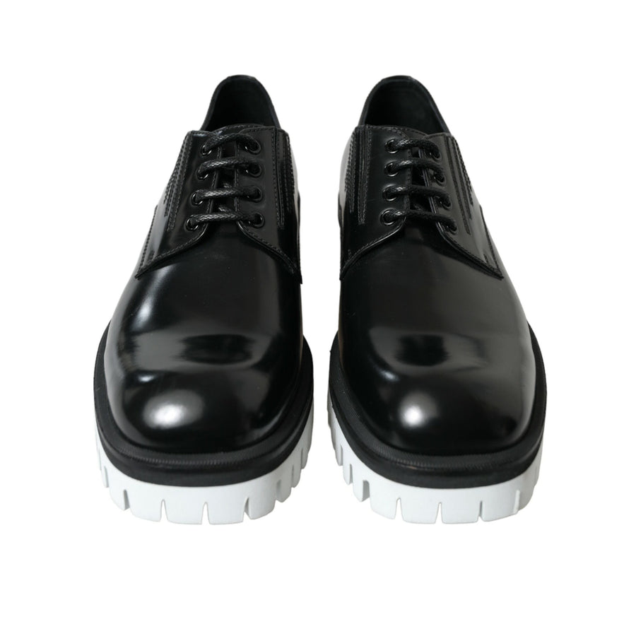 Dolce & Gabbana Black White Leather Lace Up Derby Dress Shoes