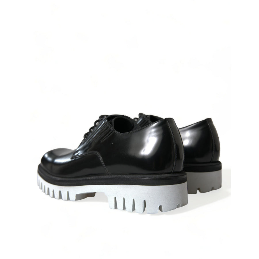 Dolce & Gabbana Black White Leather Lace Up Derby Dress Shoes