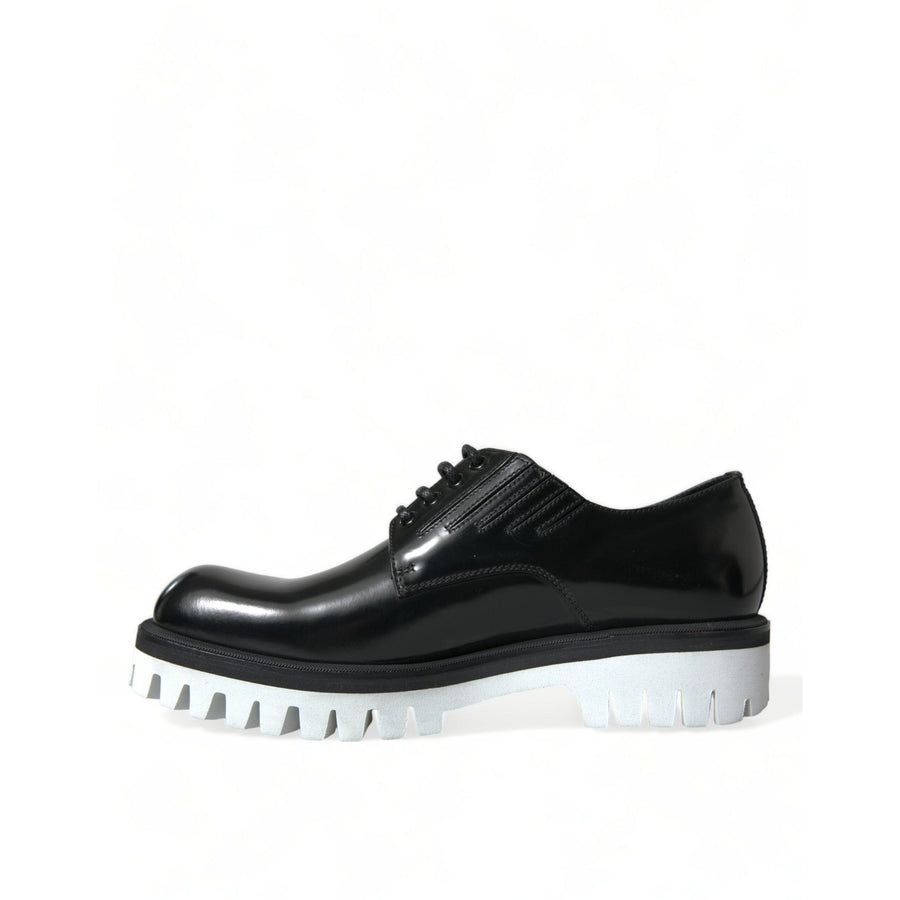 Dolce & Gabbana Black White Leather Lace Up Derby Dress Shoes