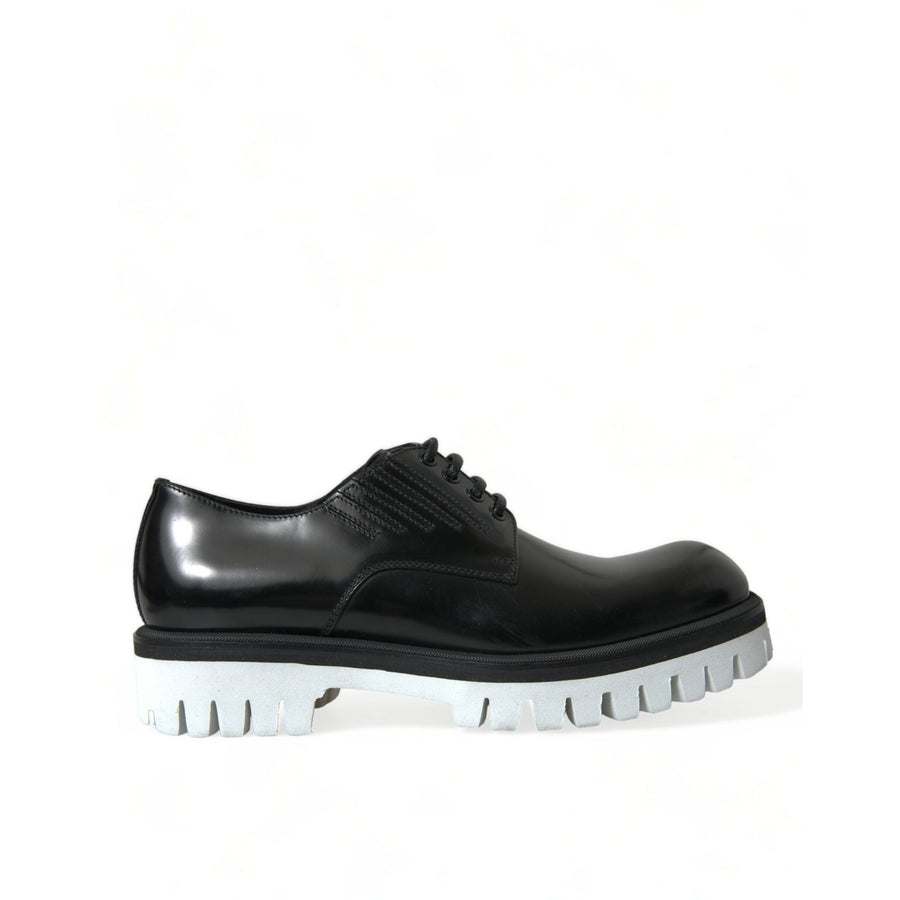 Dolce & Gabbana Black White Leather Lace Up Derby Dress Shoes