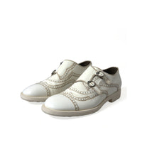 Dolce & Gabbana White Leather Strap Men Derby Dress Shoes