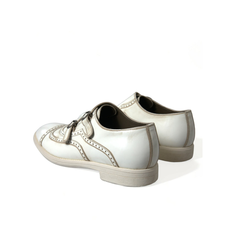 Dolce & Gabbana White Leather Strap Men Derby Dress Shoes