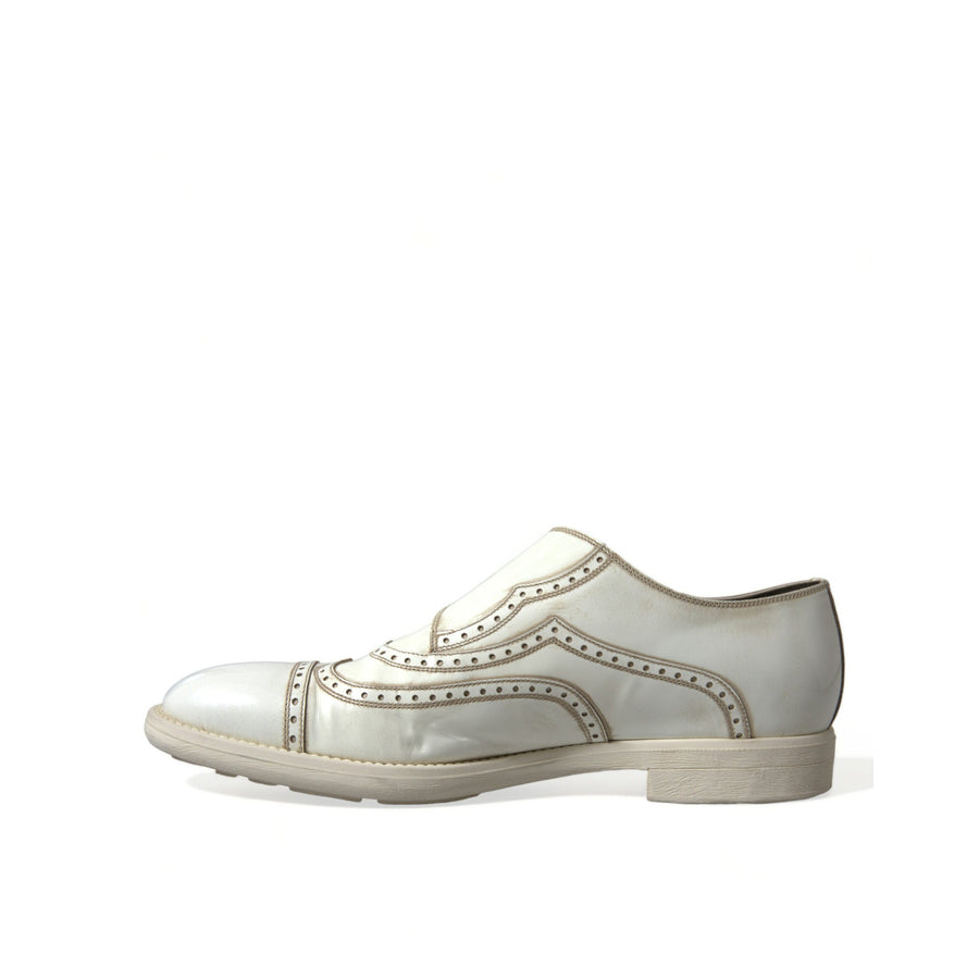 Dolce & Gabbana White Leather Strap Men Derby Dress Shoes