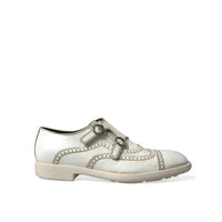 Dolce & Gabbana White Leather Strap Men Derby Dress Shoes