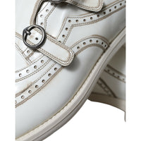 Dolce & Gabbana White Leather Strap Men Derby Dress Shoes