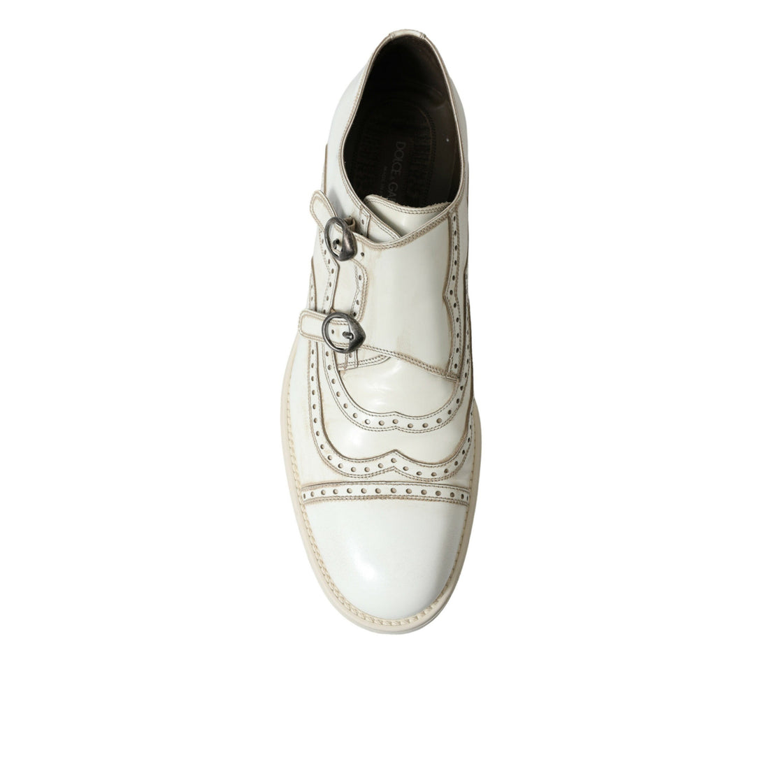 Dolce & Gabbana White Leather Strap Men Derby Dress Shoes