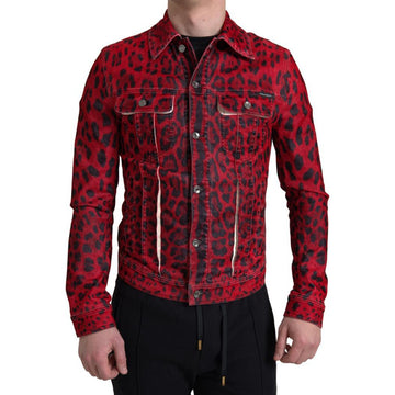 Dolce & Gabbana Vibrant Red Leopard Print Denim Jacket