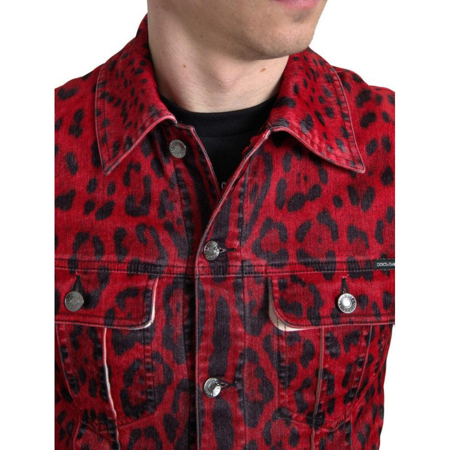 Dolce & Gabbana Vibrant Red Leopard Print Denim Jacket