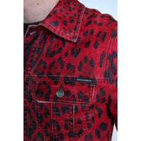 Dolce & Gabbana Vibrant Red Leopard Print Denim Jacket