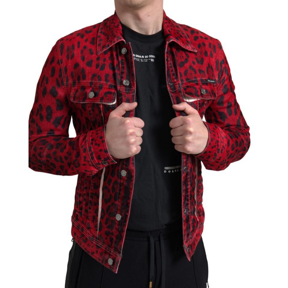 Dolce & Gabbana Vibrant Red Leopard Print Denim Jacket