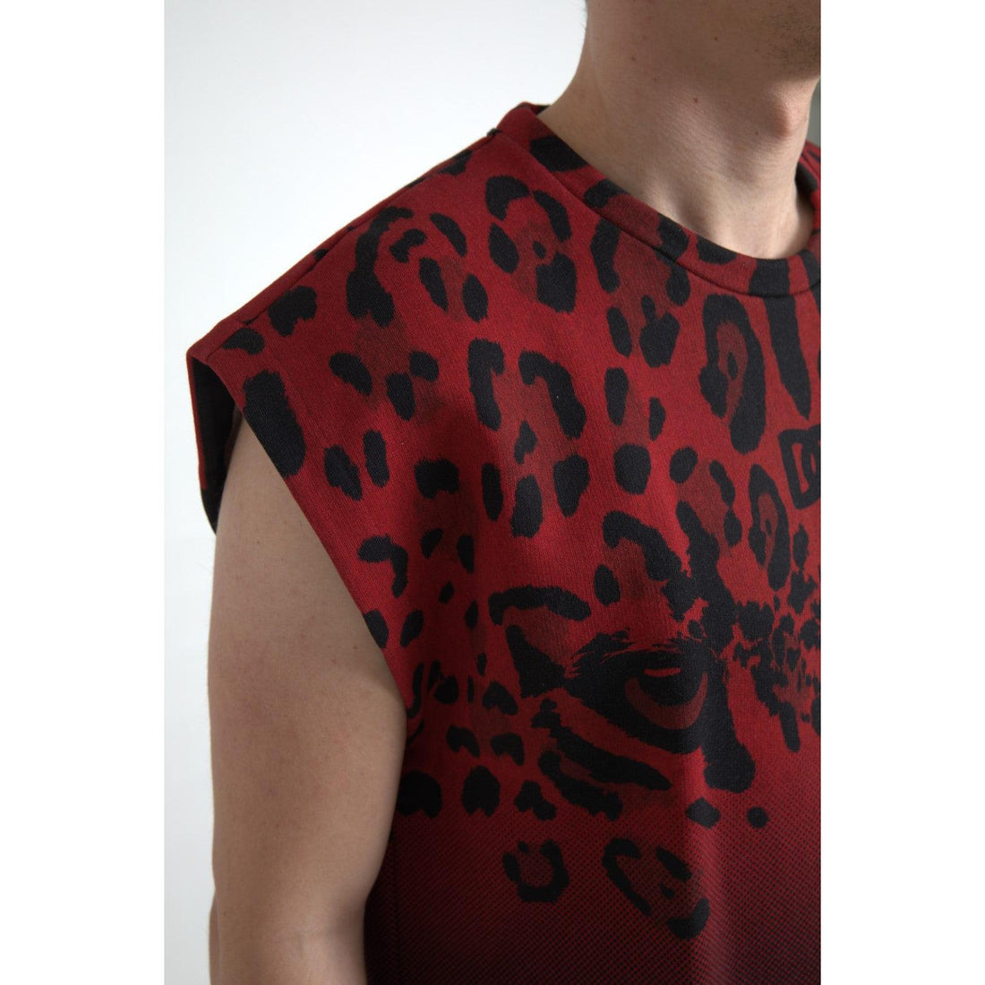 Dolce & Gabbana Red Leopard Cotton Sleeveless Tank T-shirt