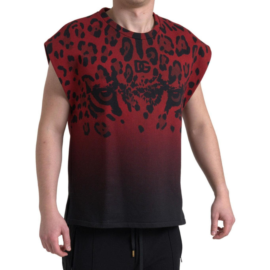 Dolce & Gabbana Red Leopard Cotton Sleeveless Tank T-shirt