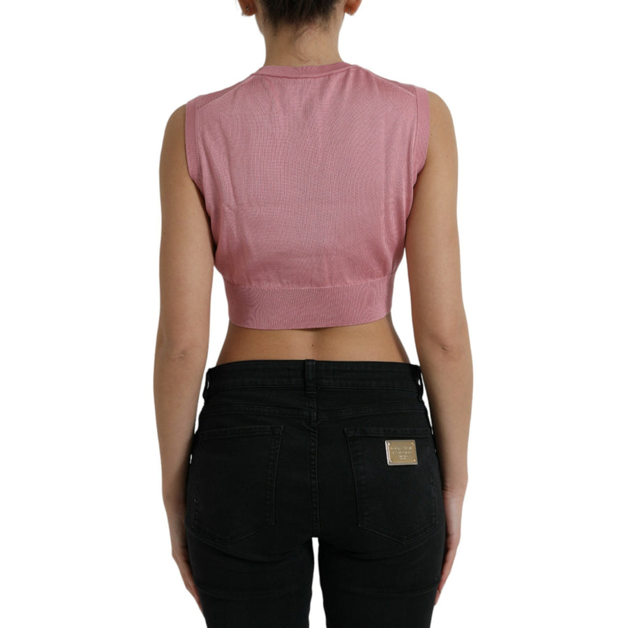 Dolce & Gabbana Pink Crew Neck Cropped Sleeveless Tank Top