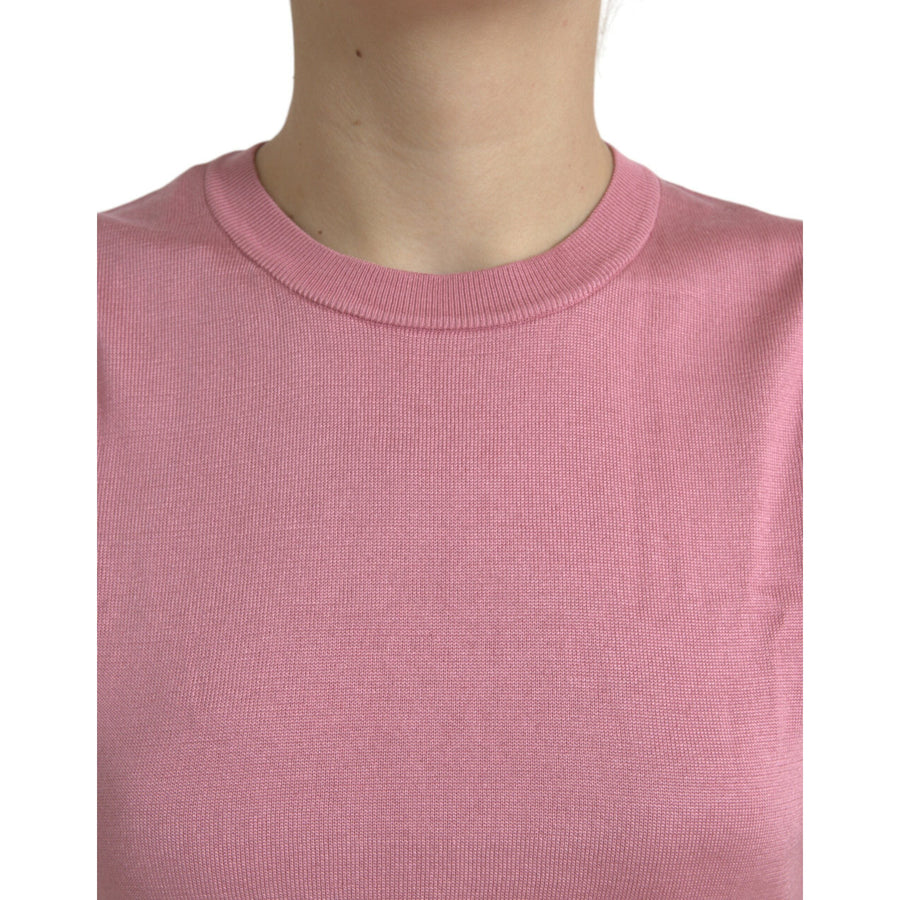 Dolce & Gabbana Pink Crew Neck Cropped Sleeveless Tank Top