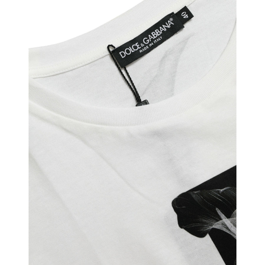 Dolce & Gabbana White Black Roses Crewneck Cotton T-shirt