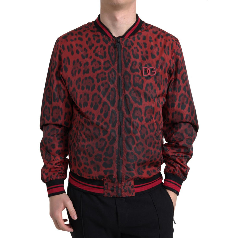 Dolce & Gabbana Red Leopard Print Bomber Jacket