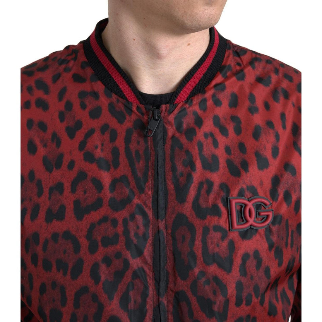 Dolce & Gabbana Red Leopard Print Bomber Jacket