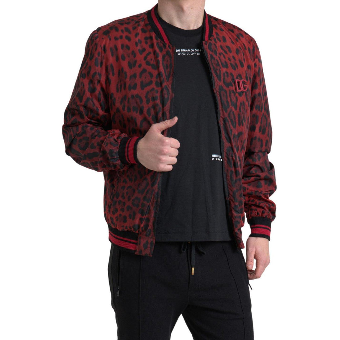 Dolce & Gabbana Red Leopard Print Bomber Jacket