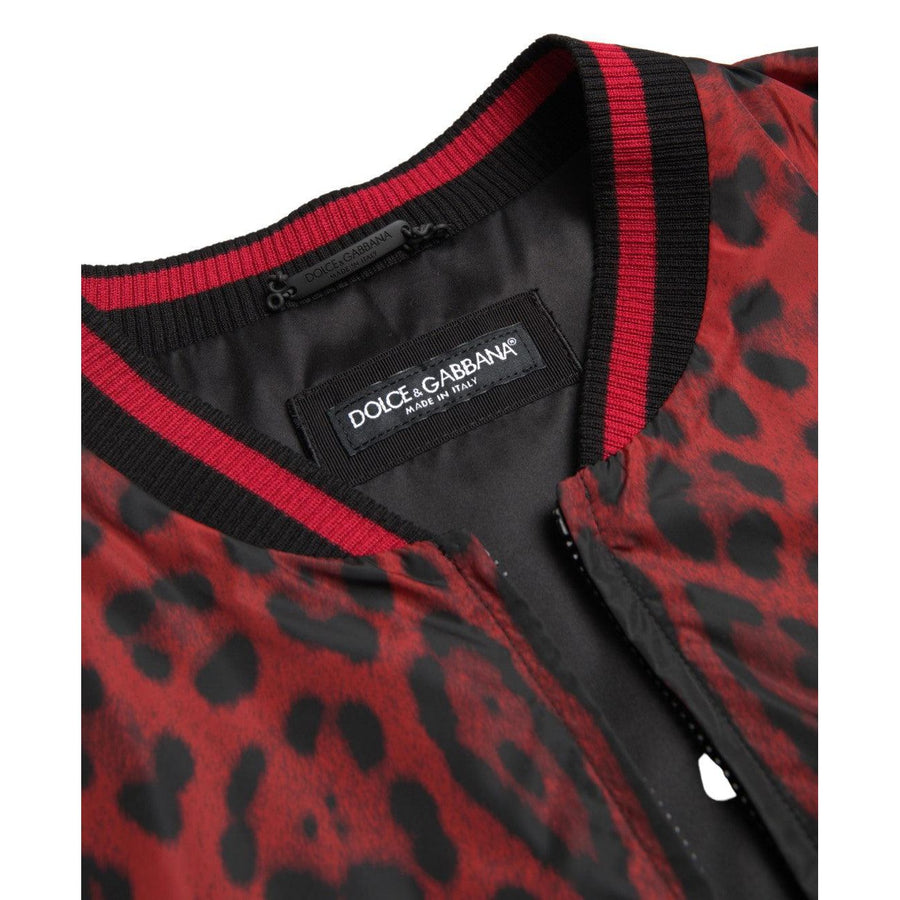 Dolce & Gabbana Red Leopard Print Bomber Jacket