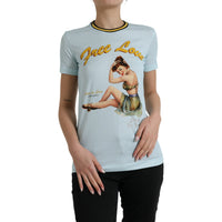 Dolce & Gabbana Light Blue Cotton Free Love Crew Neck T-shirt