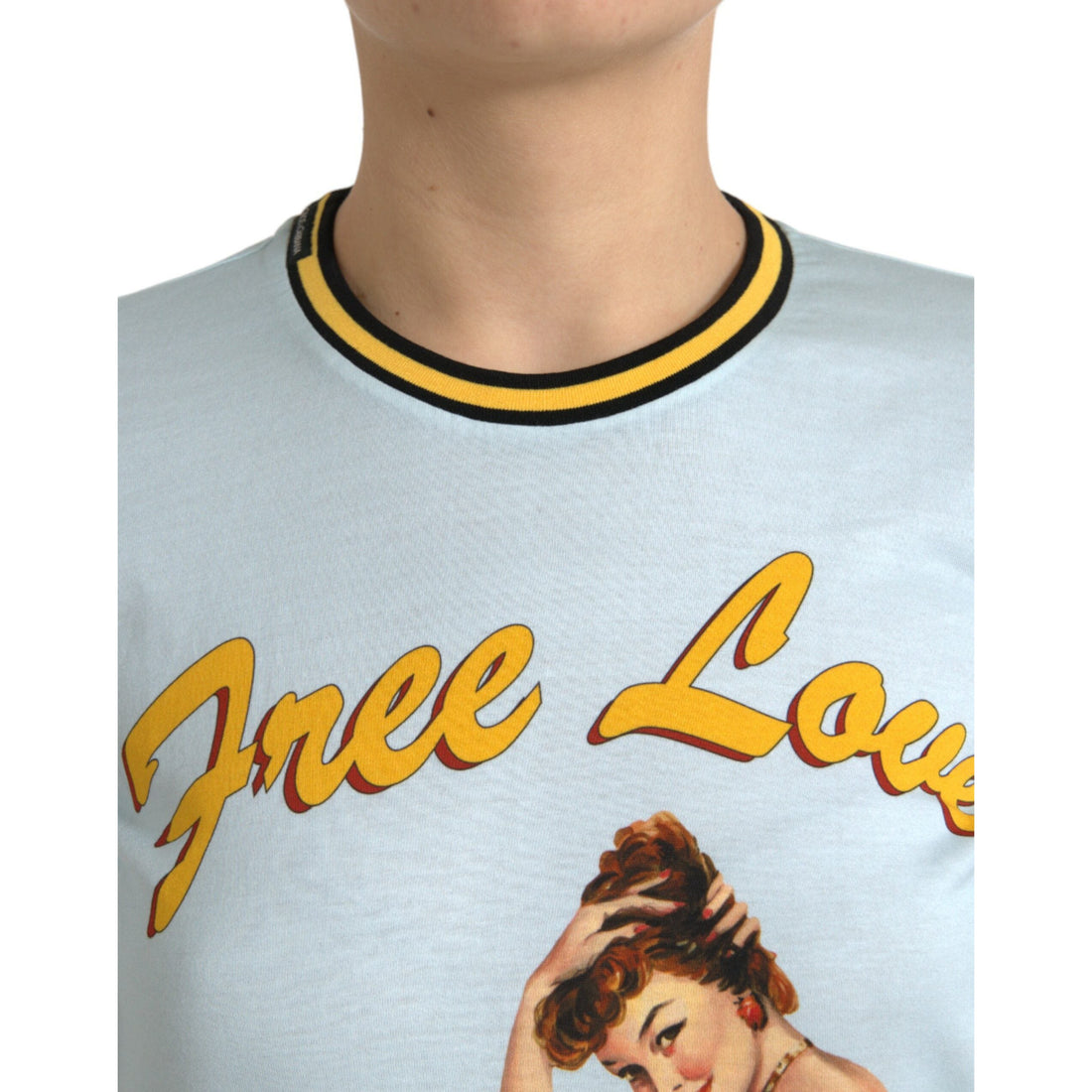 Dolce & Gabbana Light Blue Cotton Free Love Crew Neck T-shirt