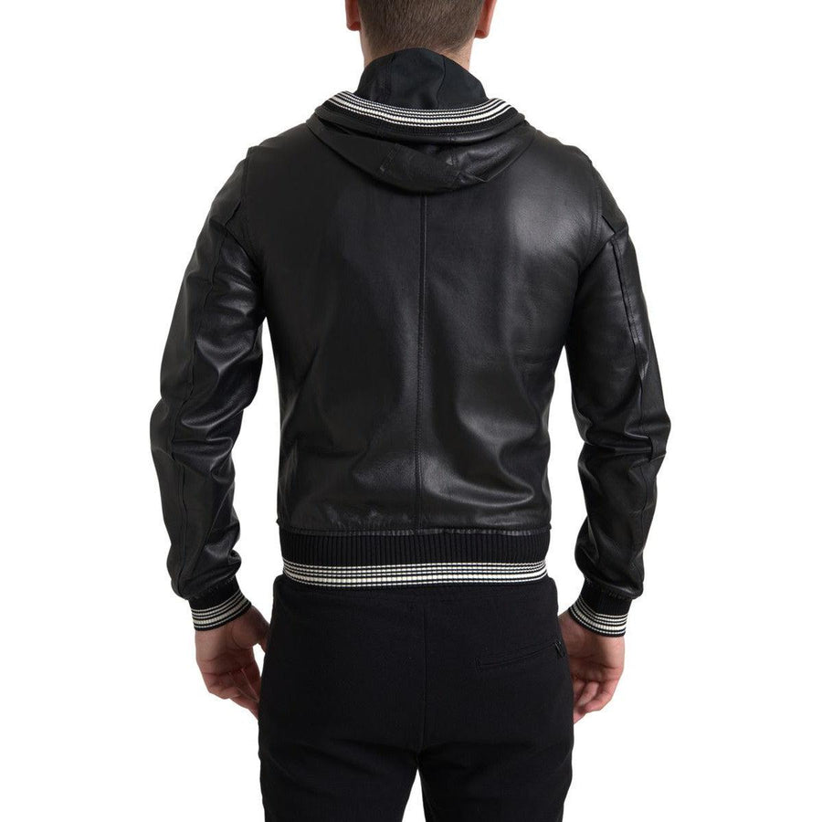 Dolce & Gabbana Elegant Black Leather Bomber Jacket