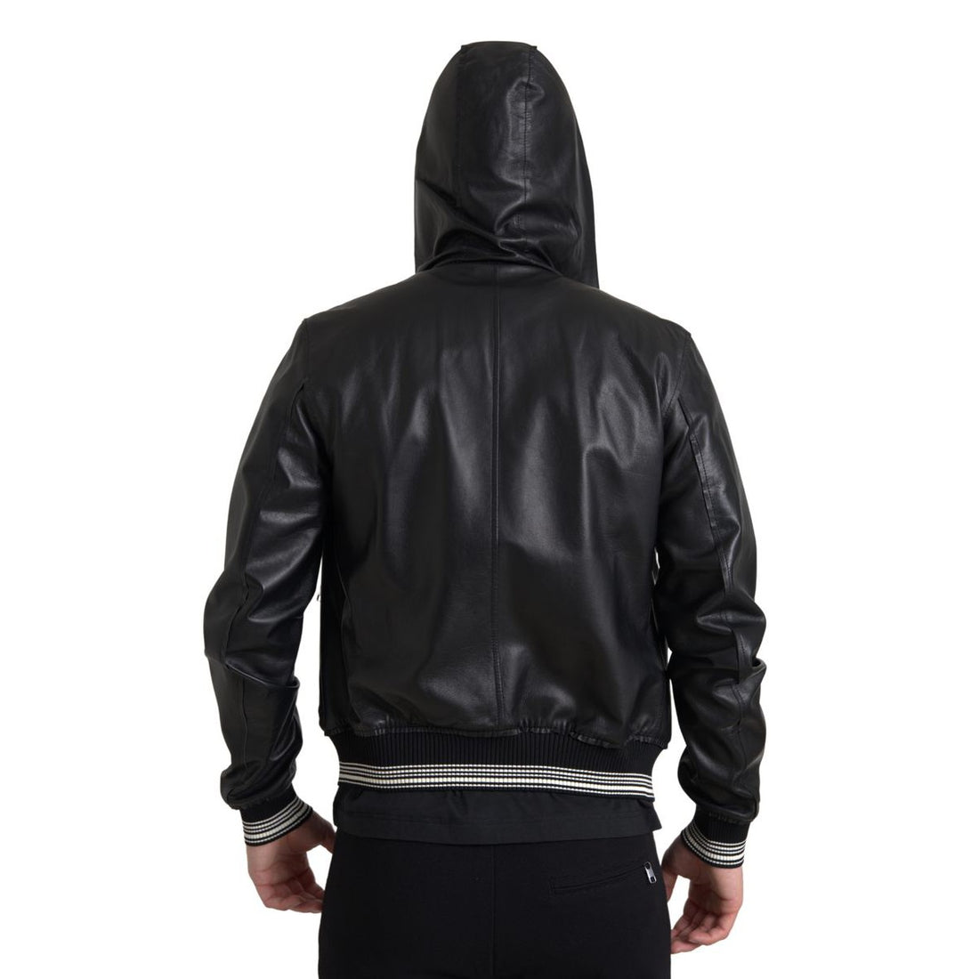 Dolce & Gabbana Elegant Black Leather Bomber Jacket