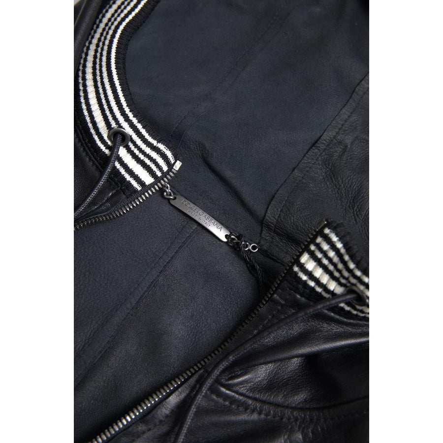 Dolce & Gabbana Elegant Black Leather Bomber Jacket