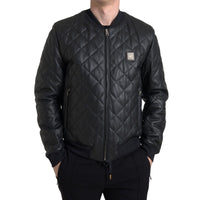 Dolce & Gabbana Elegant Black Leather Bomber Jacket