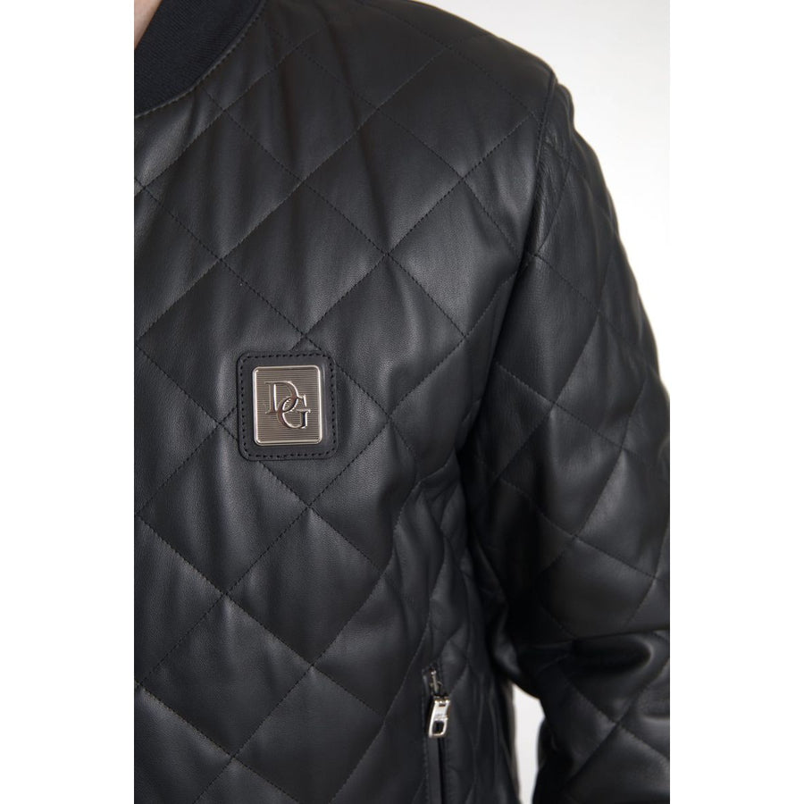 Dolce & Gabbana Elegant Black Leather Bomber Jacket