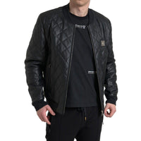 Dolce & Gabbana Elegant Black Leather Bomber Jacket